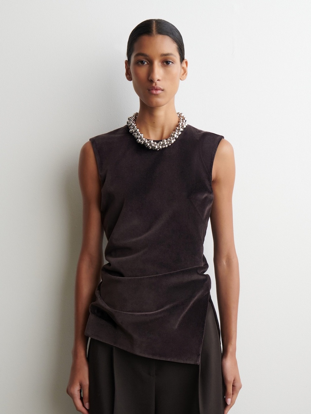 COS Dark Brown Velvet Sleeveless Top